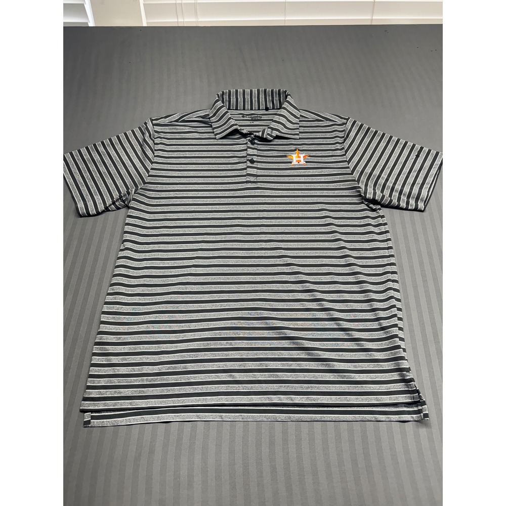 Columbia Golf Houston Astros Mens Large Polo Shirt Grey Black Striped MLB L/G